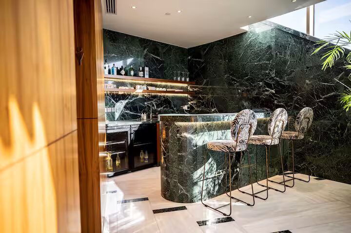 Residents' bar with green marble counter
